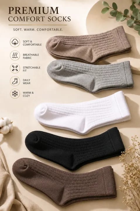 Premium Comfortable Socks(5 Pair socks) – Stay Warm & Comfortable, Unisex, Multiple Colors, Warm & Cozy, Comfortable fit - image 3