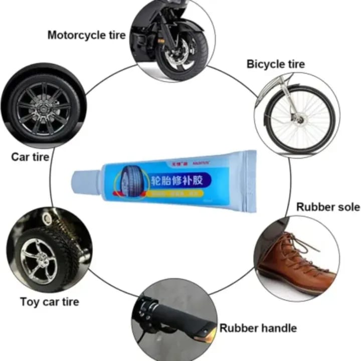Tire Repair Glue, TIRE REPAIR GLUE • RUBBER ADHESIVE • MULTI-PURPOSE GLUE • CAR TIRE • BIKE TIRE • MOTORCYCLE TIRE • BICYCLE REPAIR • - image 1