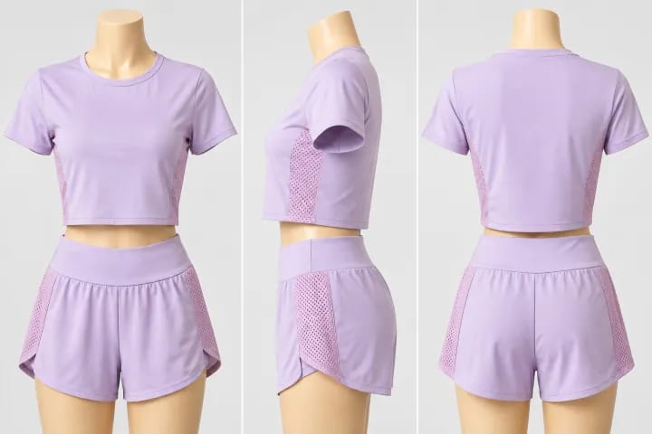 Women’s 2-Piece Lavender Crop Top & Shorts Set – Sporty Activewear,Lightweight Stretch Fabric, workouts, casual outings, yoga, running, and everyday activewear - image 5