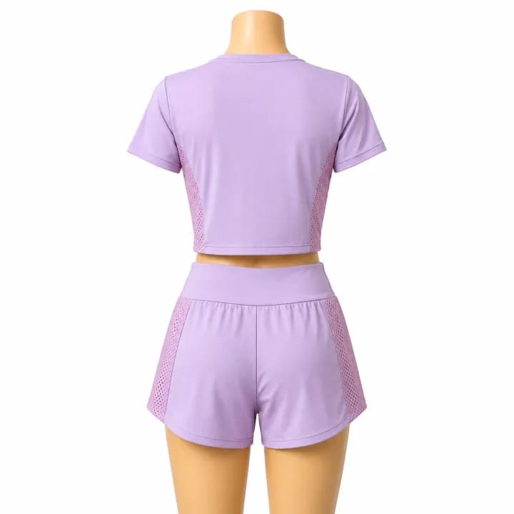 Women’s 2-Piece Lavender Crop Top & Shorts Set – Sporty Activewear,Lightweight Stretch Fabric, workouts, casual outings, yoga, running, and everyday activewear - image 1