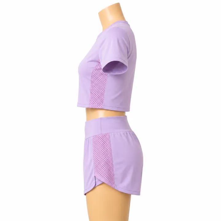 Women’s 2-Piece Lavender Crop Top & Shorts Set – Sporty Activewear,Lightweight Stretch Fabric, workouts, casual outings, yoga, running, and everyday activewear - image 2