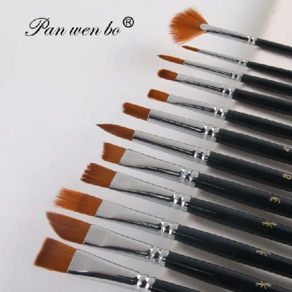 Panwenbo Professional 12-Piece Paint Brush Set Wooden Handle Nylon Hair For Acrylic Oil & Watercolor Painting - image 2