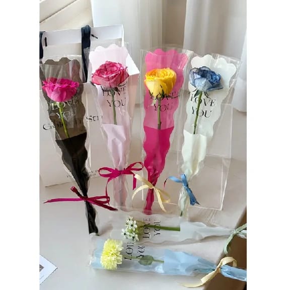 10pcs Elegant Single Rose Sleeve Flower Bouquet Bags - Compatible For Rose Soleflower Wrapping, Wedding Birthday Valentine'S Day Party Decorations, Graduation Gift Packaging (Black) - Single Rose Packaging Bags - image 1