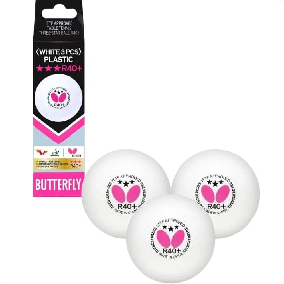 Butterfly R40+ 40mm White Ping Pong Balls - ITTF Certified Professional Table Tennis Balls - Poly Material - Pack Of 3 Pcs - image 1