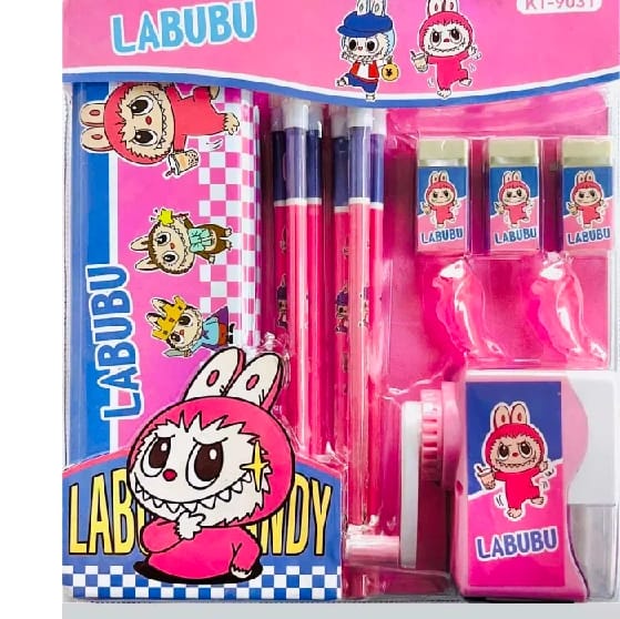 LABUBU Stationery Set Stationery Package For School Children 6 In 1 Pencil Ruler Eraser Pencil Sharpener - image 3