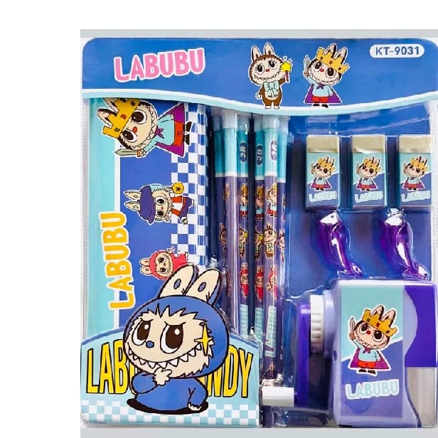LABUBU Stationery Set Stationery Package For School Children 6 In 1 Pencil Ruler Eraser Pencil Sharpener - image 1