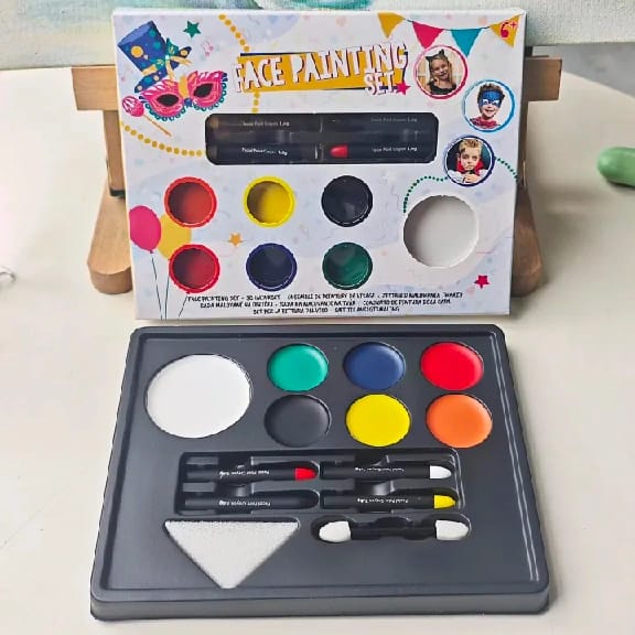 Face Painting Set 7 Vibrant Paints, 4 Crayons, Sponge, And Applicator For Creative Artistry, Multicolor - image 1