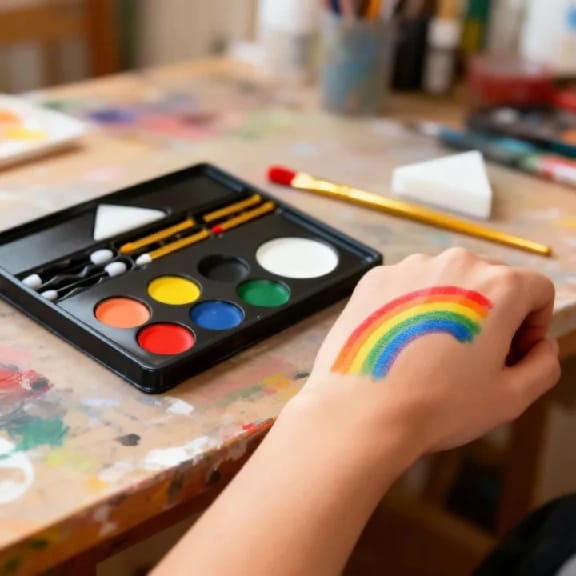 Face Painting Set 7 Vibrant Paints, 4 Crayons, Sponge, And Applicator For Creative Artistry, Multicolor - image 3