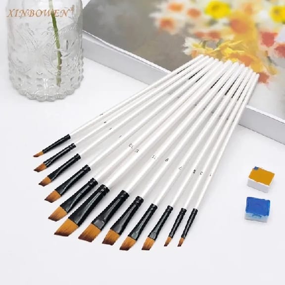12pcs Acrylic Paint Brushes Set, Flat Tip Nylon Hair Artist Paint Brushes For Acrylic Watercolor Oil Ink Canvas Painting, Face Body Nail Art, Rock, Model, Shoes, Crafts & Paint By Number, Art Supplies - image 2