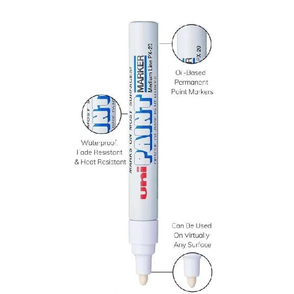 Uni-Paint PX-20 Oil-Based Medium Point Marker, White Permanent Marker , 1-Pack (2.2~2.8mm) - image 2