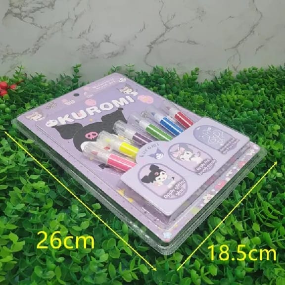 Sanrio Painting Set Watercolor Brush Set Pen Kuromi Dino Cartoon Character 6 Sheets Of Kuromi Coloring Paper - image 3