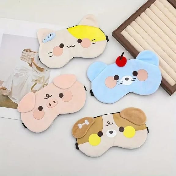 Cartoon Plush Sleep Mask, Light-Blocking Eye Cover Printed Pattern Eye Mask ( Color & Design May Vary) - image 1