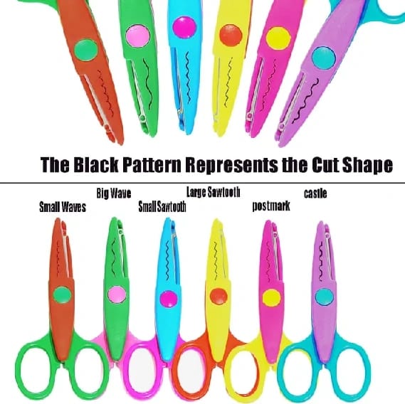 Set Of 6 Zigzag Album Scissors With Safety Lace Trimming Designs, Perfect For Students And Fun Projects. - image 5