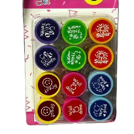 Good Work Stamps For Kids, Greeting Cards, Scrapbook, School Supplies Birthday Return Gifts For Kids 12 Stamps (Smiley Stamps) - image 1