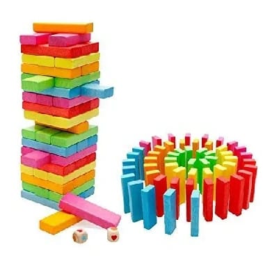 48 Pcs Wooden Stacking Toys Tumbling Tower, Classic Blocks Stacking Game For Adults And Kids (Blocks Colorful) - image 3