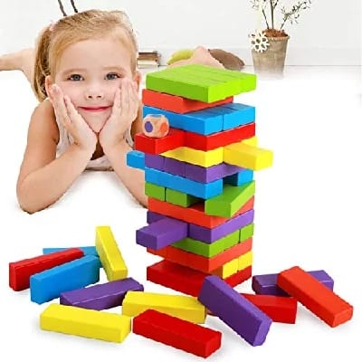 48 Pcs Wooden Stacking Toys Tumbling Tower, Classic Blocks Stacking Game For Adults And Kids (Blocks Colorful) - image 1