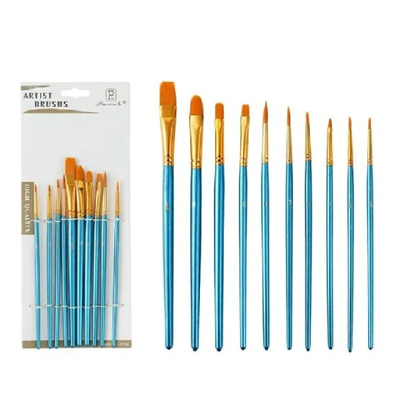 Panwenbo 10pcs Premium Acrylic Painting Brush Nylon Hair Oil Color Watercolor Painting Brushes - image 1
