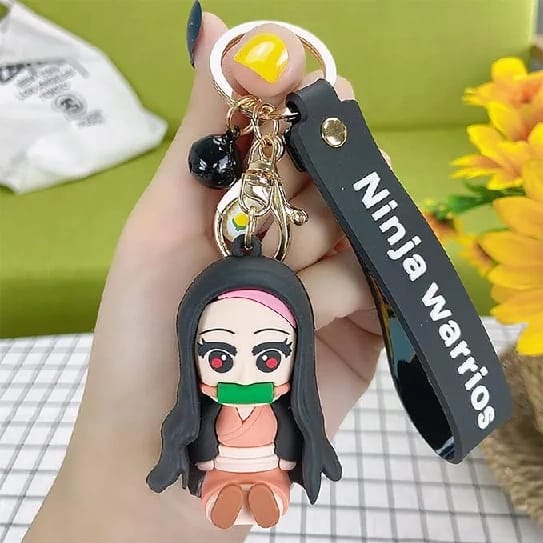 Cartoon Anime Demon Slayer 3D Figure Keychain Kimetsu No Yaiba Lanyard Key Rings Acrylic Trinket Props Bag Doll Key Buckles - image 2
