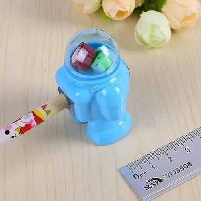 Cutest Stuff Double Blade Astronaut ABS Plastic Pencil Sharpener With Small Erasers For Kids - image 2
