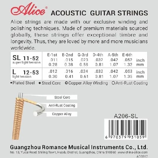 Alice Acoustic Guitar Strings Set ( No.1-No.6) - image 3
