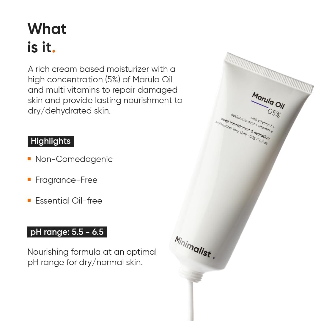 Minimalist Marula Oil 5% Face Moisturizer For Dry Skin With Hyaluronic Acid For Deep Nourishment & Hydration, For Men & Women - image 3