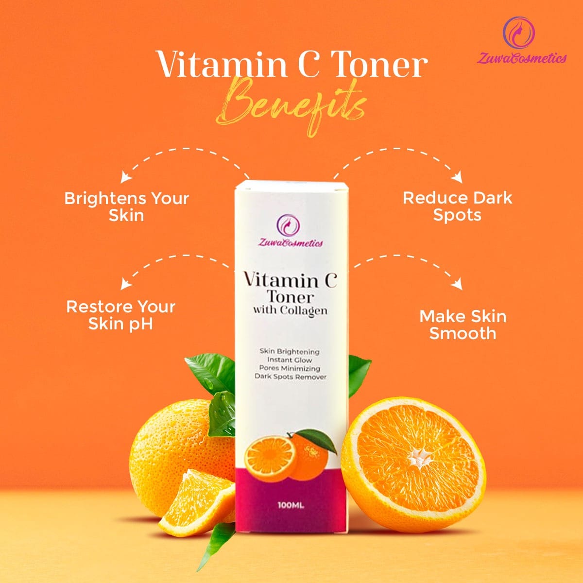 Zuwa Cosmetics Vitamin C Toner With Collagen For Instant Glow Minimized Pores Reduces Dark Spots And Briightenss Skin With Aloevera And Allantoin 100ml - image 3