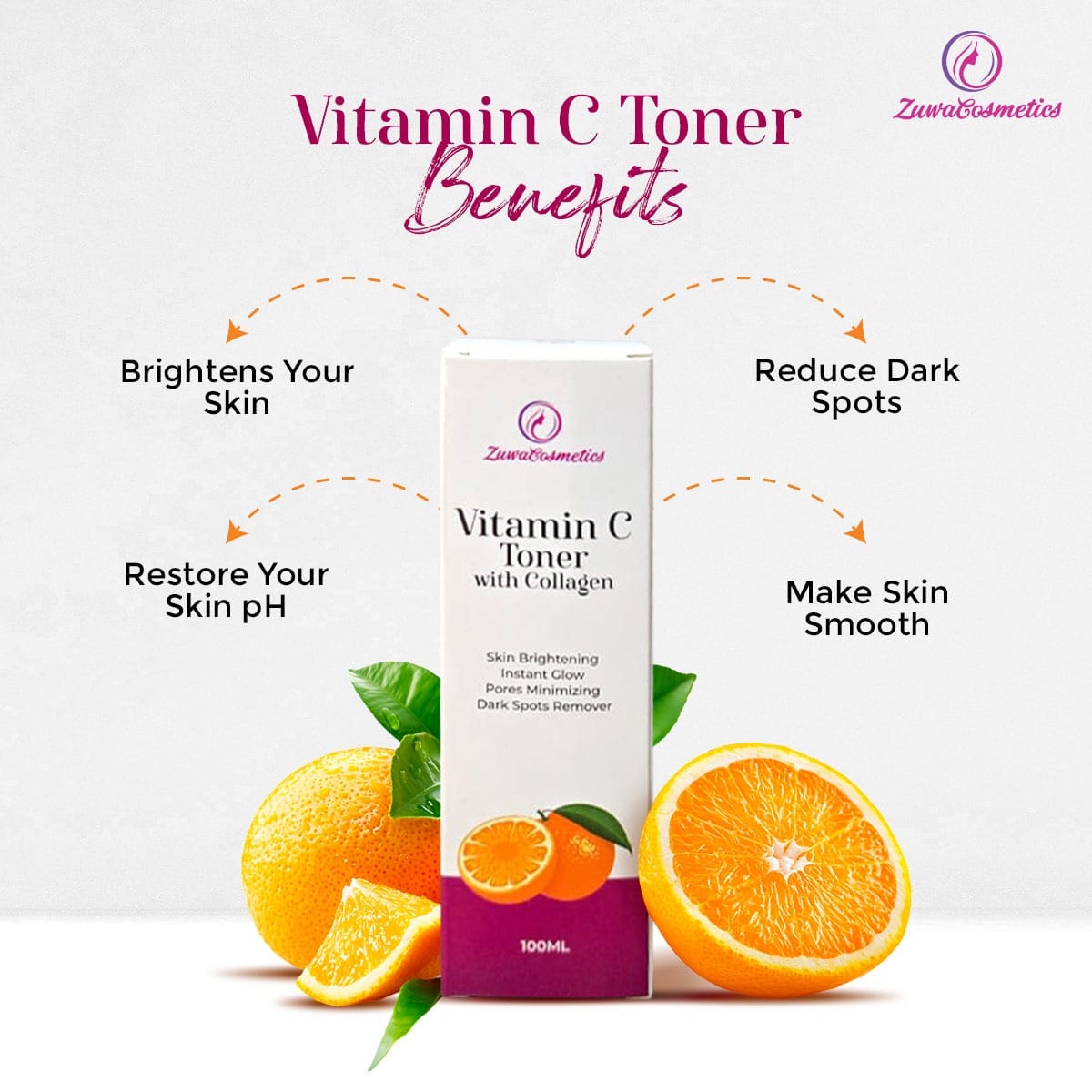 Zuwa Cosmetics Vitamin C Toner With Collagen For Instant Glow Minimized Pores Reduces Dark Spots And Briightenss Skin With Aloevera And Allantoin 100ml - image 2