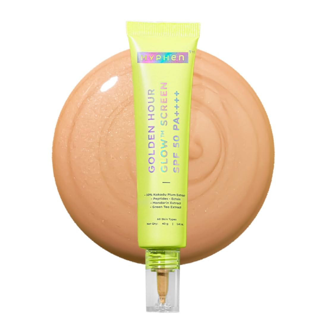 Hyphen Golden Hour Glow Tinted Sunscreen Spf 50 Pa++++ Dewy Glow & Bright Skin| Vitamin C Rich-10% Kakadu Plum & Peptides| Women Men|Lightweight & Non Greasy, Uv & Blue Light Protection|All Skin Types - 40G - image 1