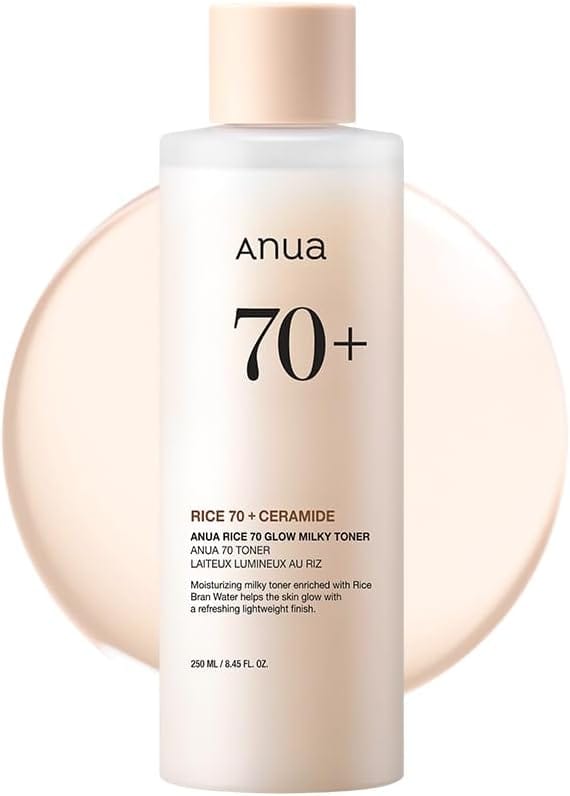 ANUA Rice 70 Glow Milky Toner, for Glass Skin, Rice Water, Niacinamide, Ceramides, Panthenol, Fragrance-Free, Non comedogenic, Fungal Acne Safe, Korean Skin Care, 250ml/8.45fl.oz. - image 1