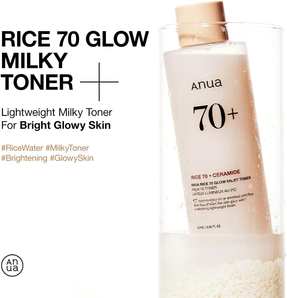ANUA Rice 70 Glow Milky Toner, for Glass Skin, Rice Water, Niacinamide, Ceramides, Panthenol, Fragrance-Free, Non comedogenic, Fungal Acne Safe, Korean Skin Care, 250ml/8.45fl.oz. - image 2