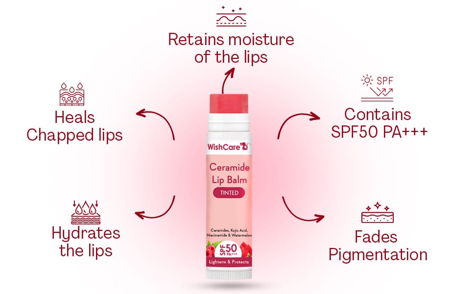 WishCare Tinted Ceramide Lip Balm with SPF50 PA+++ - Kojic Acid & Niacinamide - For Lip Lightening & Protection 5gm Watermelon - image 4
