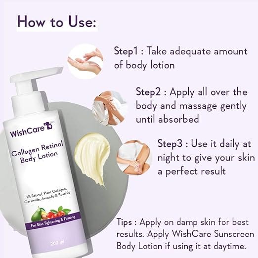 WishCare Collagen 1% Retinol Body Lotion - For Skin Tightening & Firming - With Niacinamide, Ceramide, Rosehip & Avocado - For Men & Women - 200 Ml - image 4