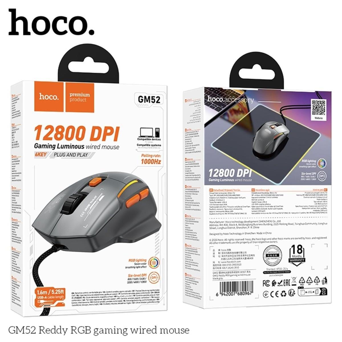 HOCO GM52 RGB Gaming Wired Mouse (12800 DPI, 1000Hz, 6-Button) - image 5