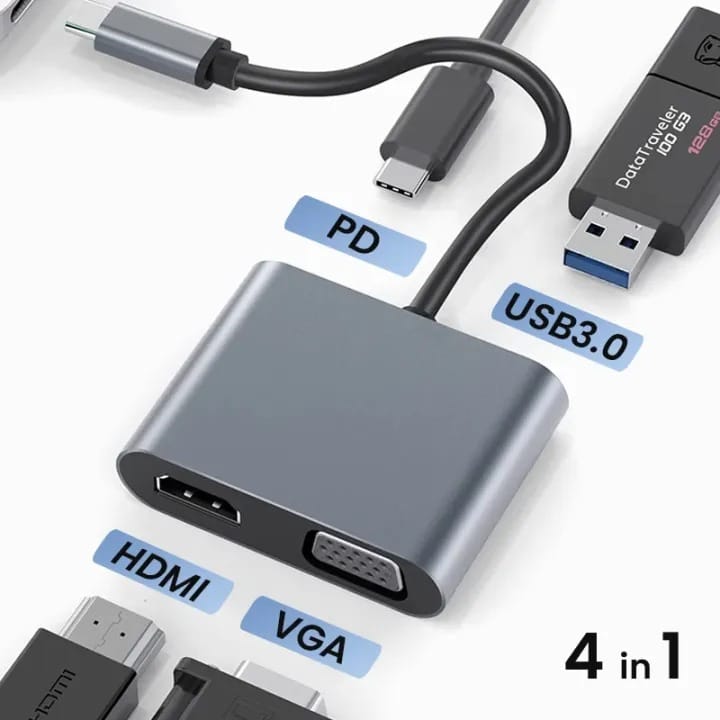 USB C Hub 4 In 1 4K HDMI VGA Adapter With USB 3.0 Type-C Dongle - image 3