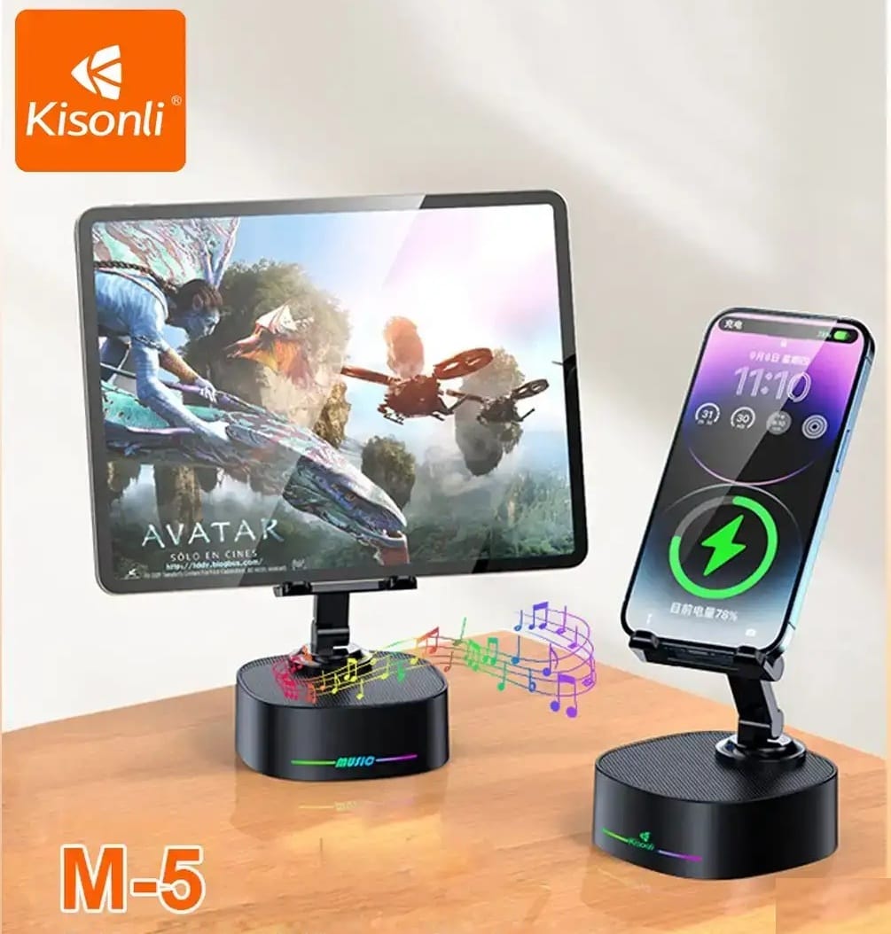 KISONLI M5 Bluetooth Speaker With Phone Holder And Wireless Charging - image 2