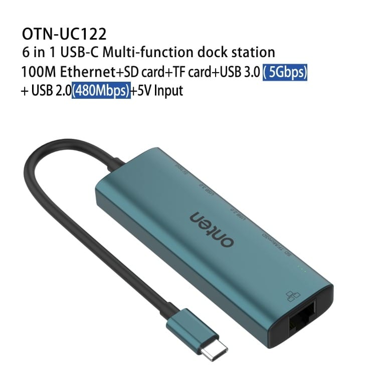 Onten UC122 6 In 1 USB-C / Type-C To SD + TF Card + USB 3.0 HUB With 5V Input & 100Mbps Network Card - image 2
