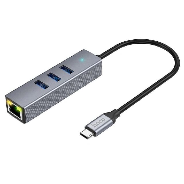 Hoco HB34 Type C To 4 (USB 3.0*3+RJ45) Gigabyte Adapter - image 1