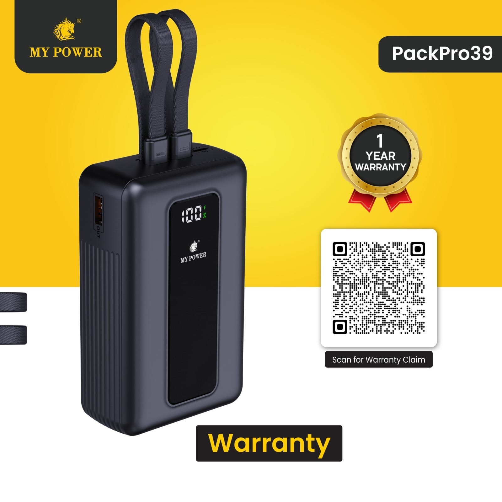 MY POWER Packpro 39 30000mAh Ultra-High Capacity 22.5W Fast Charging Power Bank With Built-In Lanyard Cables - image 3