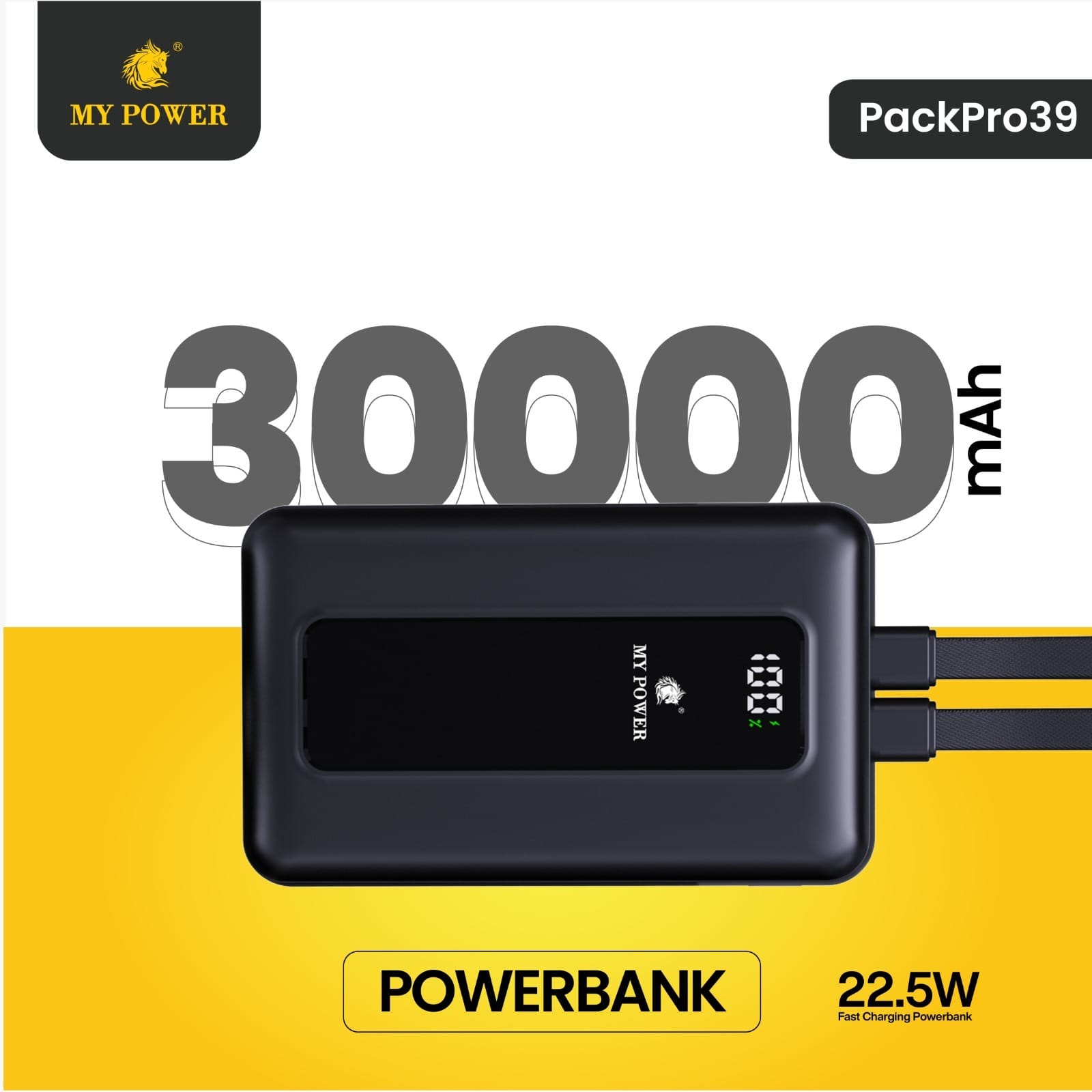 MY POWER Packpro 39 30000mAh Ultra-High Capacity 22.5W Fast Charging Power Bank With Built-In Lanyard Cables - image 4