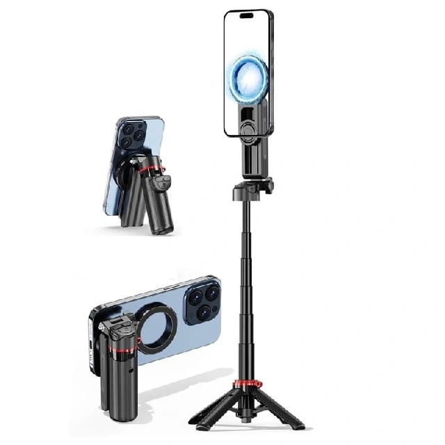 F08 Magnetic Phone Holder Mini Selfie Stick Stretchable 4-Leg Tripod Stand With Bluetooth Remote - image 1