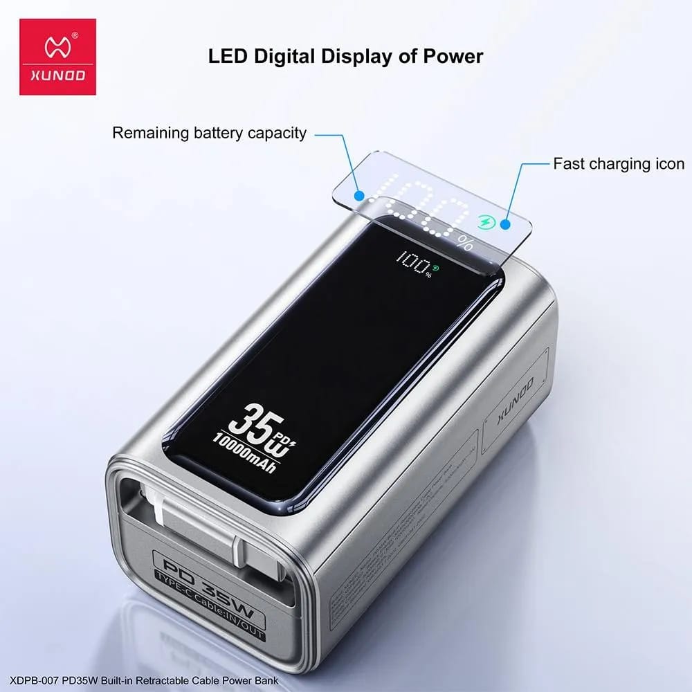 Xundd XDPB-007 10,000mAh PD 35W Compact Power Bank With Retractable Cable - image 1