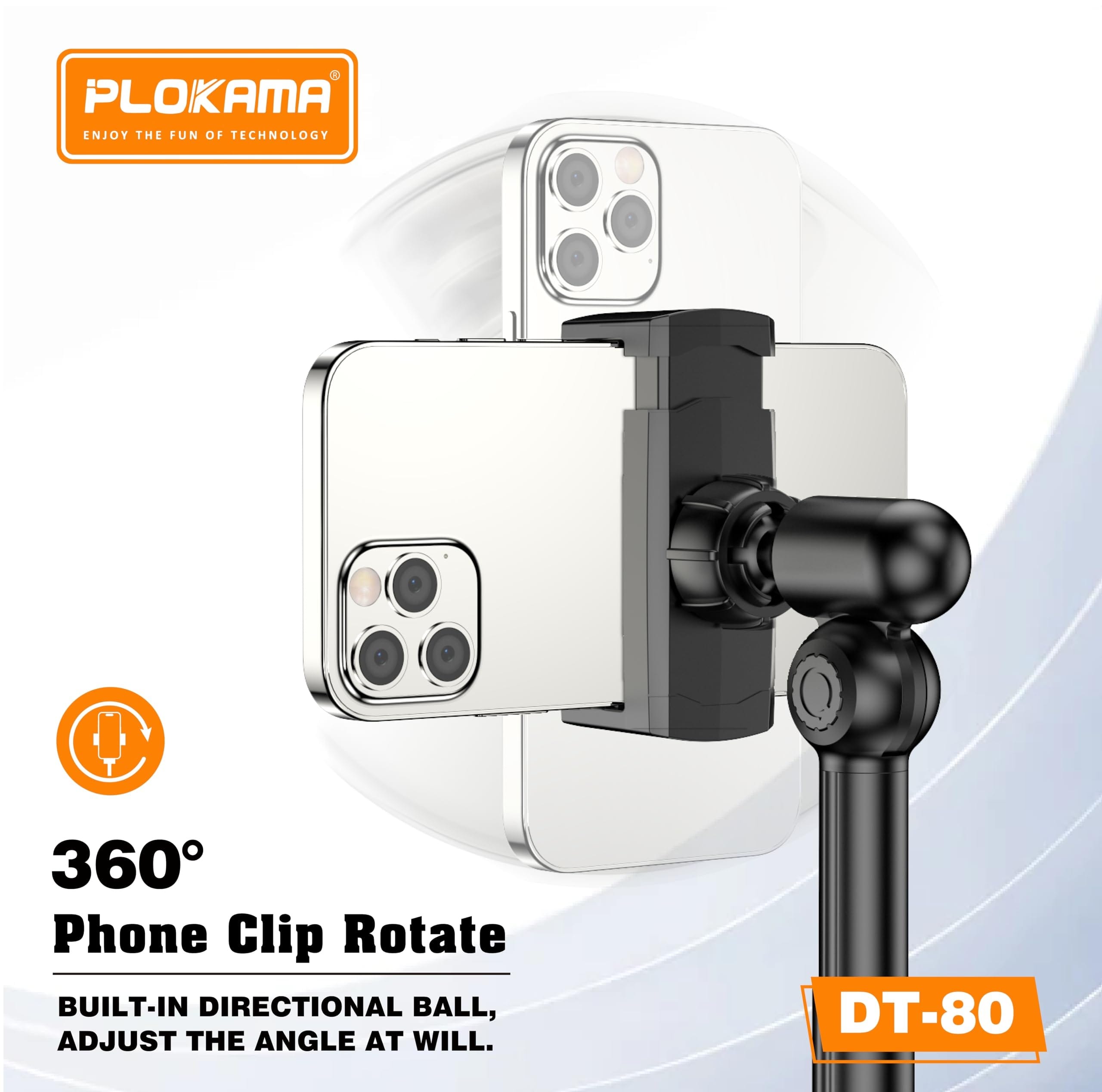 Plokama DT80 Desktop Phone Stand Adjustable 22-41cm 360° Rotation Stable Metal Base - image 4