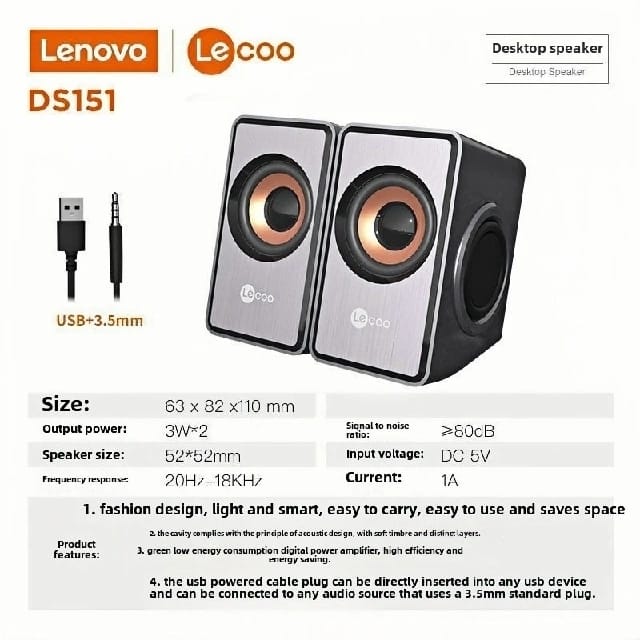 Lenovo Lecoo DS151 Audio Desktop Computer Speaker Wired USB Multimedia - image 5