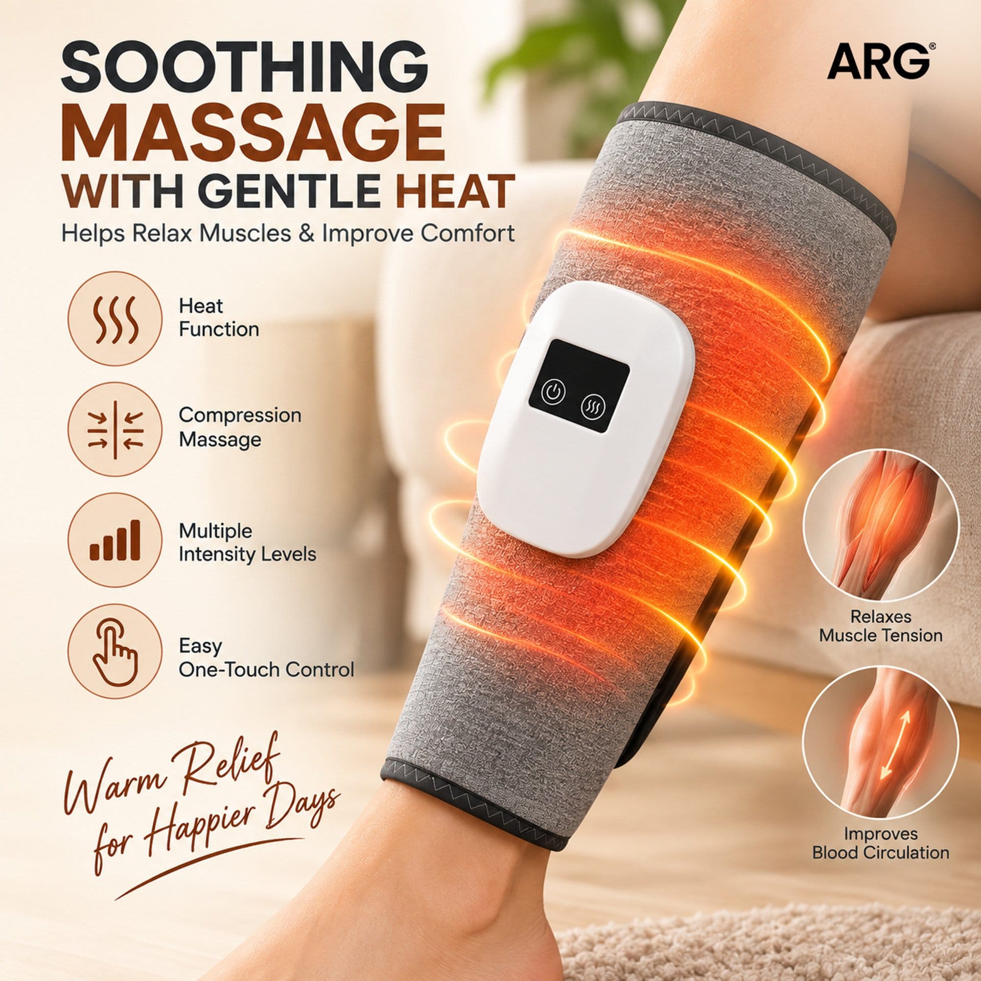 Rechargeable Electric Calf & Foot Massager With Heat Air Compression For Circulation - image 4
