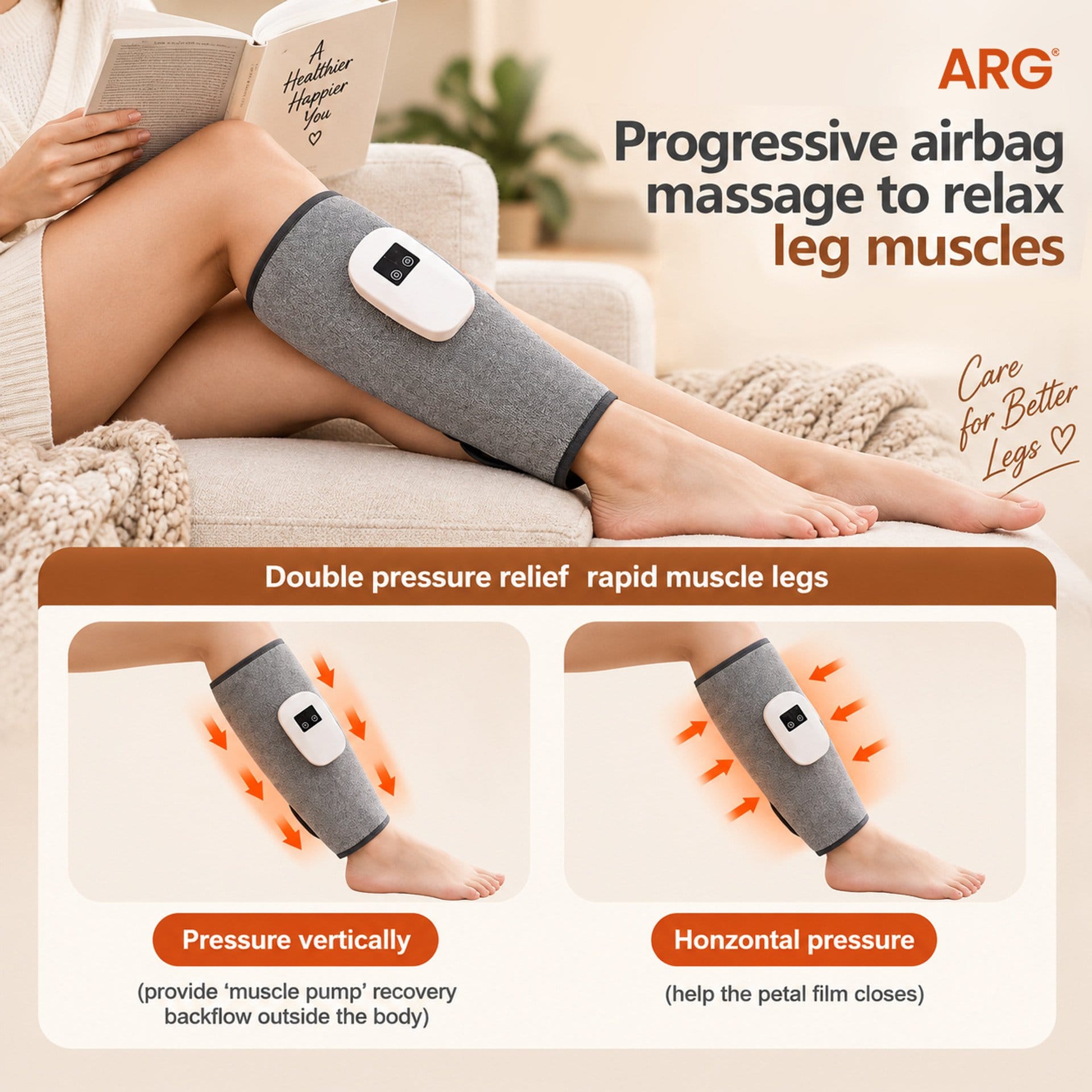 Rechargeable Electric Calf & Foot Massager With Heat Air Compression For Circulation - image 2