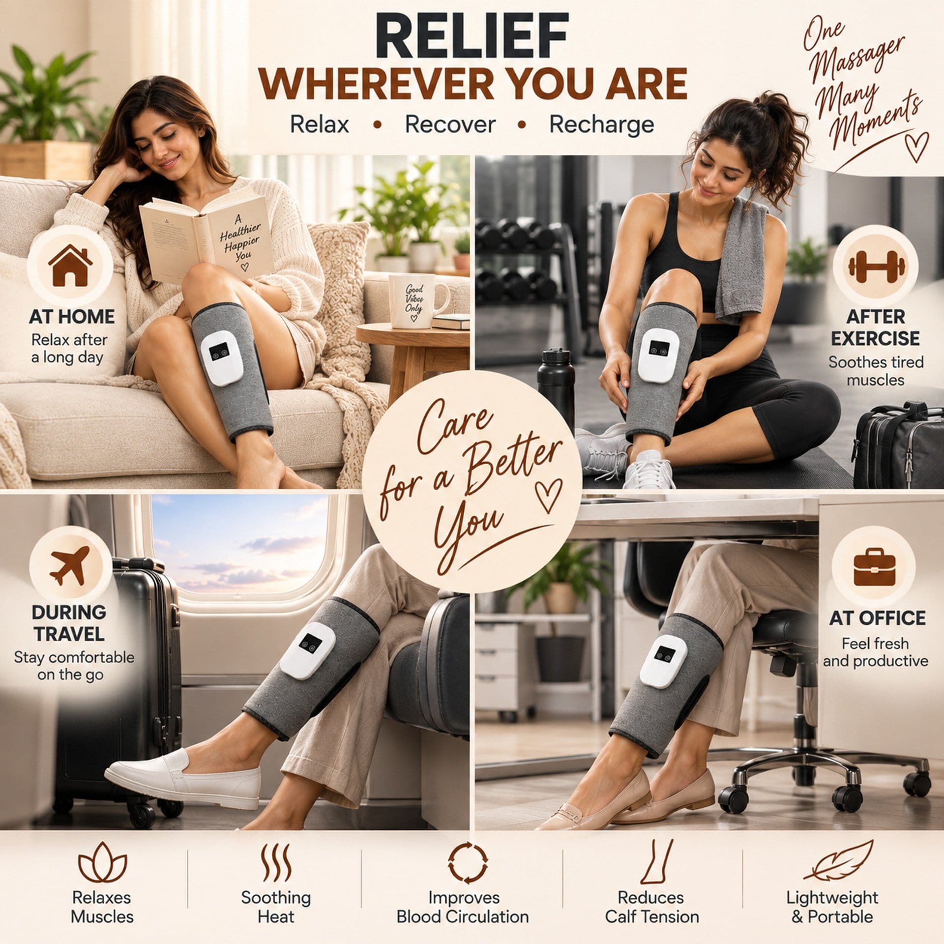 Rechargeable Electric Calf & Foot Massager With Heat Air Compression For Circulation - image 3