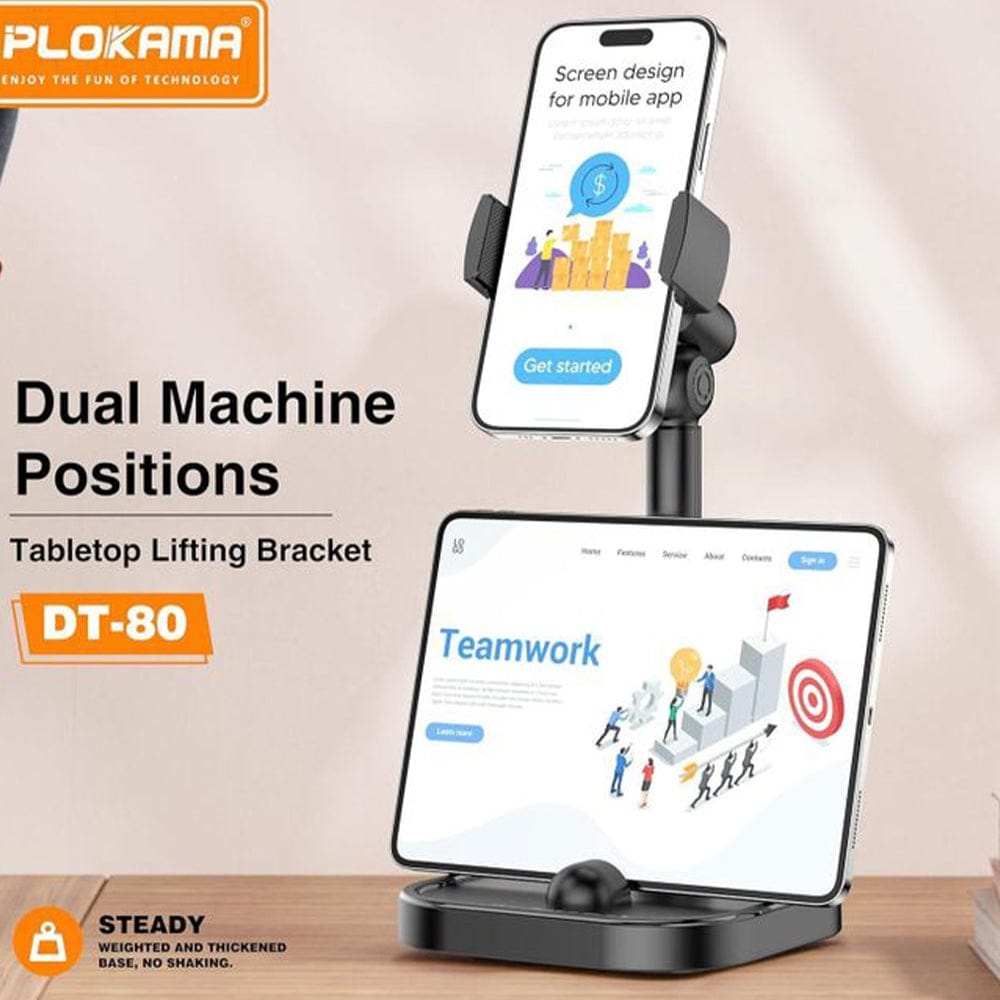 Plokama DT80 Desktop Phone Stand Adjustable 22-41cm 360° Rotation Stable Metal Base - image 5