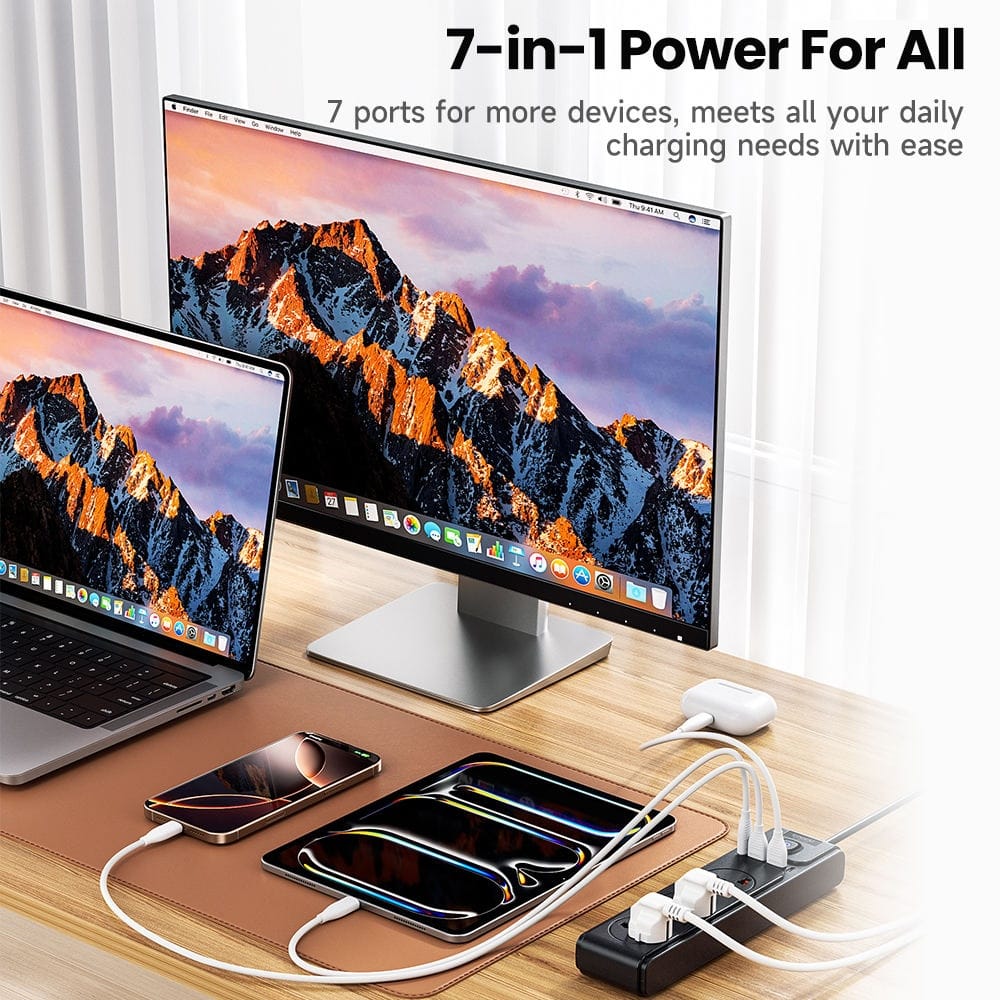 Toocki C35 7-In-1 GaN Charging Station EU Plug | 30W Fast Charging Power Strip With 4 AC Outlets & 3 USB Ports - image 5