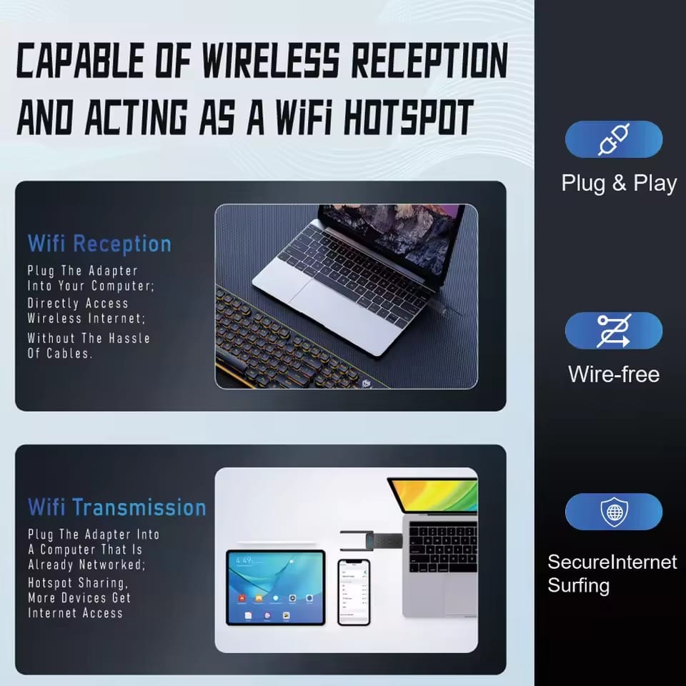 WiFi 6 Dual Band USB 5G Wifi And Bluetooth Adapter 2 In 1 - image 5