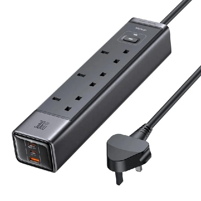 MCDODO CH0600 UK Plug 6-In-1 30W GaN Surge Protection Power Strip (3 AC + 2 USB-C + 1 USB-A) - image 1